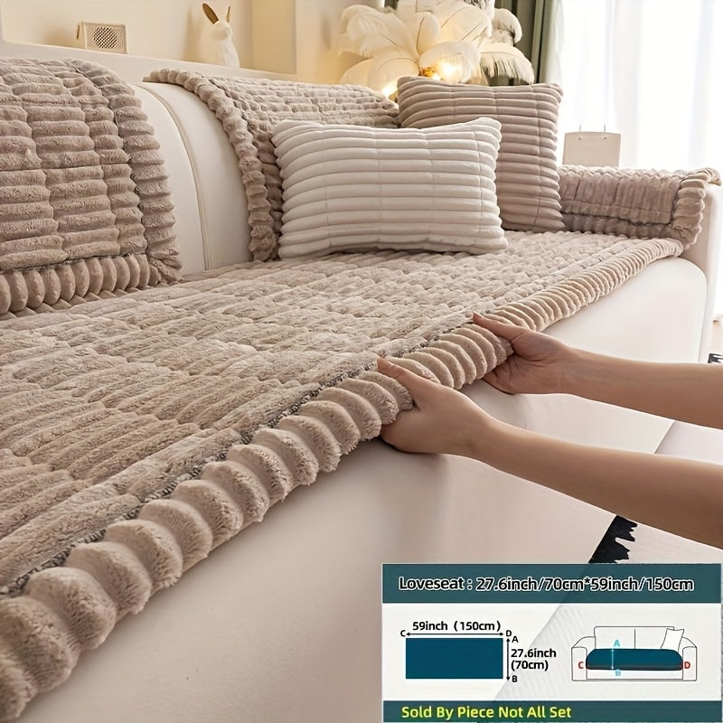 Wavy-Edge Plush Sofa Cushion Cover in Four Colors with Single-, Two-, Three- or Four-Seat Sizes