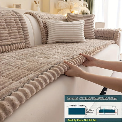 Wavy-Edge Plush Sofa Cushion Cover in Four Colors with Single-, Two-, Three- or Four-Seat Sizes