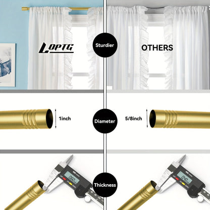 One-Inch Adjustable Curtain Rod with Rounded Cup Finials in Black, Brushed Nickel or Gold Finish