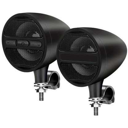 Motorcycle Handlebar Speaker 12V Stereo Audio System with MP3 USB FM Radio Handlebar Mount for Off-Road Dirt Bike ATV Cruiser Waterproof Music Player Black