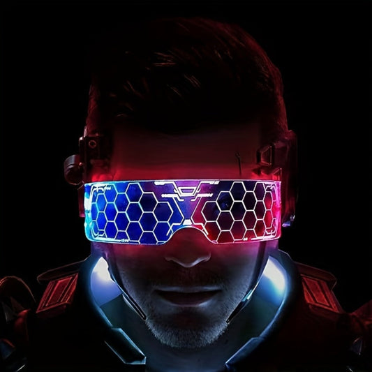 LED Visor Glasses Cyberpunk Futuristic Glow 7 Colors 5 Modes, Luminous Light Up Cosplay Glasses for Halloween Party Dance Concert Rave Nightclub, Unisex Cool Neon Costume Accessory Gift