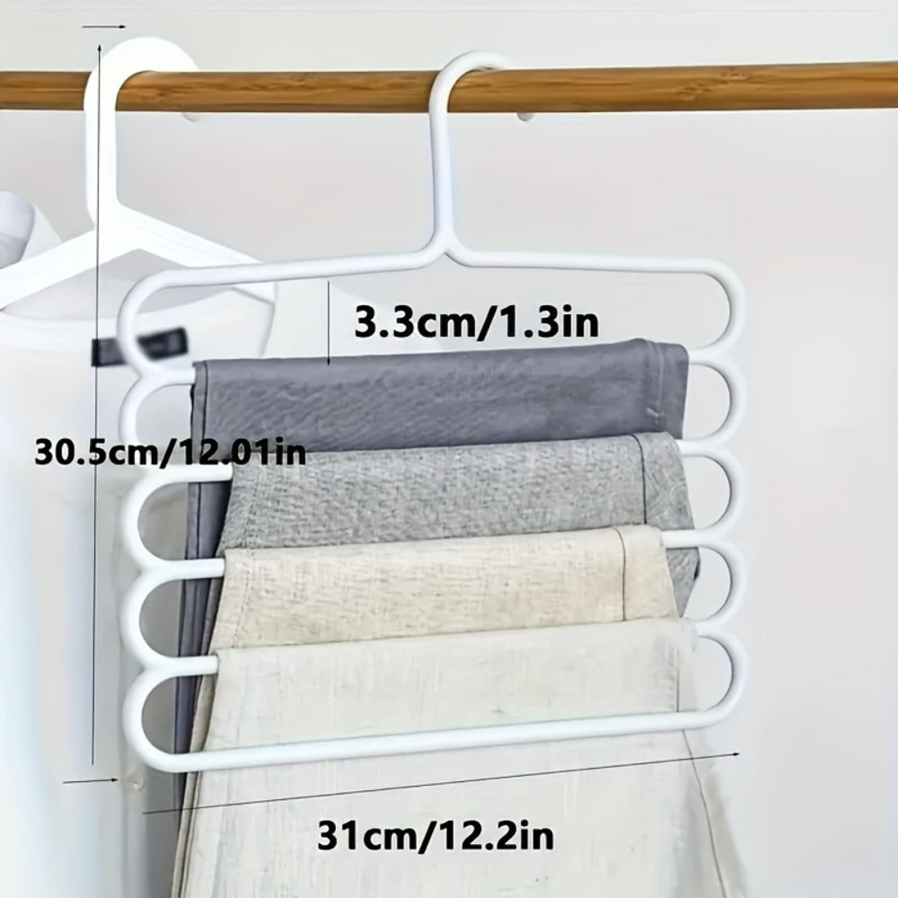 Five-Tier Pants Hangers, 5-Piece Set in Blue, Pink or Green with Horizontal Space-Saving Garment Bars