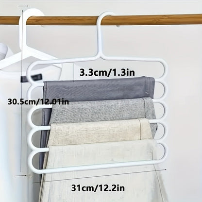 Five-Tier Pants Hangers, 5-Piece Set in Blue, Pink or Green with Horizontal Space-Saving Garment Bars