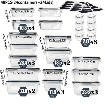 Stackable Food Storage Containers with Lids - Microwave and Freezer Safe Leak Proof Plastic Boxes for Fruits Vegetables and Leftovers, Heavy Duty Reusable Meal Prep Containers for Kitchen Pantry Organization, Available in 24, 48 and 50 Piece Sets