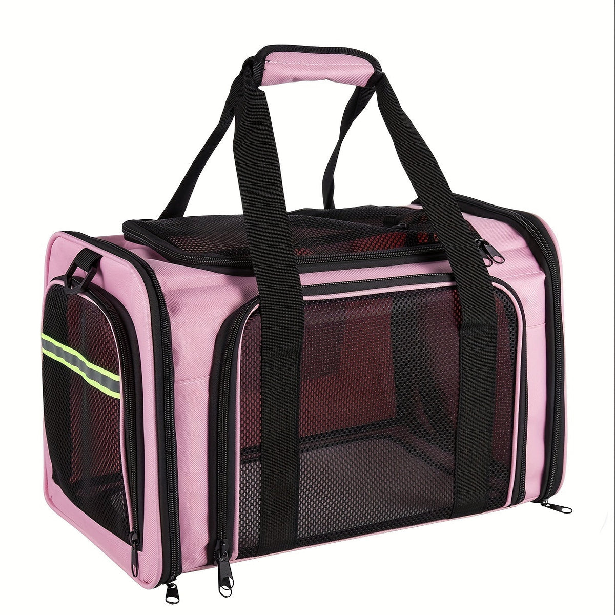 Compact Soft-Sided Pet Carrier with Mesh Panels, Shoulder Strap and Four Pink, Black or Grey Options
