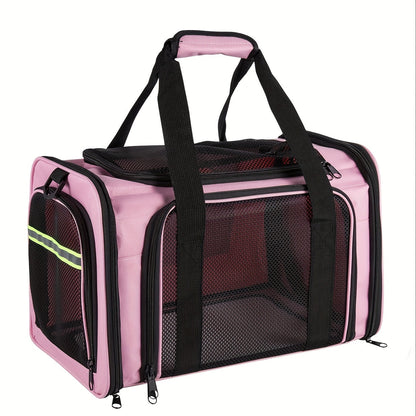 Compact Soft-Sided Pet Carrier with Mesh Panels, Shoulder Strap and Four Pink, Black or Grey Options