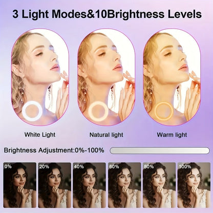 10- or 12-Inch USB Ring Light with Floor Tripod, Center Phone Holder and Three-Color Model Options