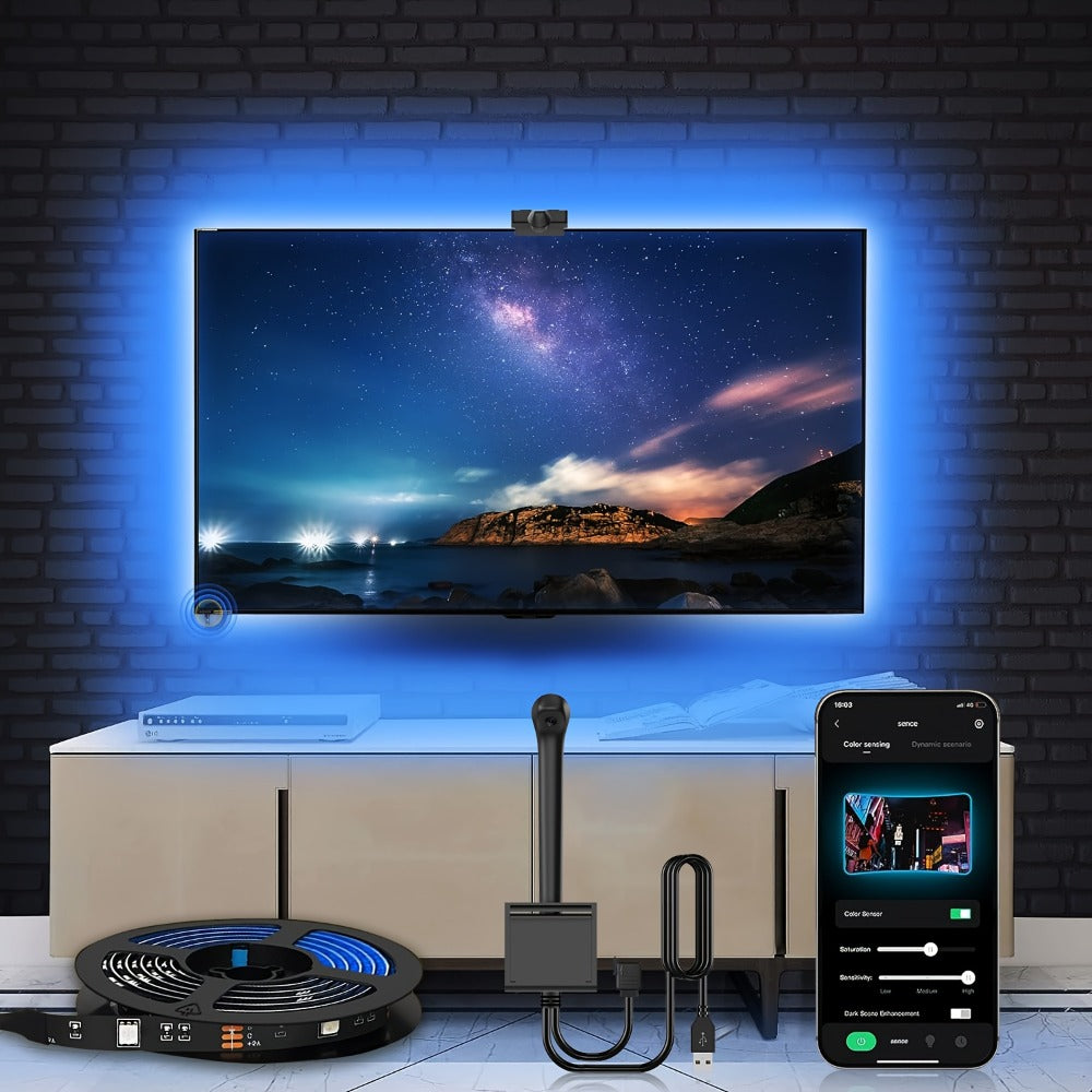 RGB TV Backlight LED Strip Kit, 149.61 Inches with Top-Mounted Screen Sensor, Control Module and App Interface