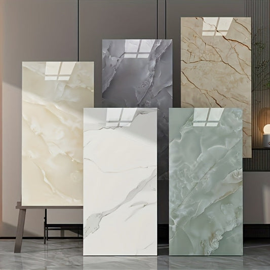 Marble Peel and Stick Wall Panels Self-Adhesive 3D Decorative Tiles - Glossy Marble Sheets for Bathroom Kitchen Living Room - Removable Vinyl Planks White Grey Black Imitation Stone DIY Home Decor