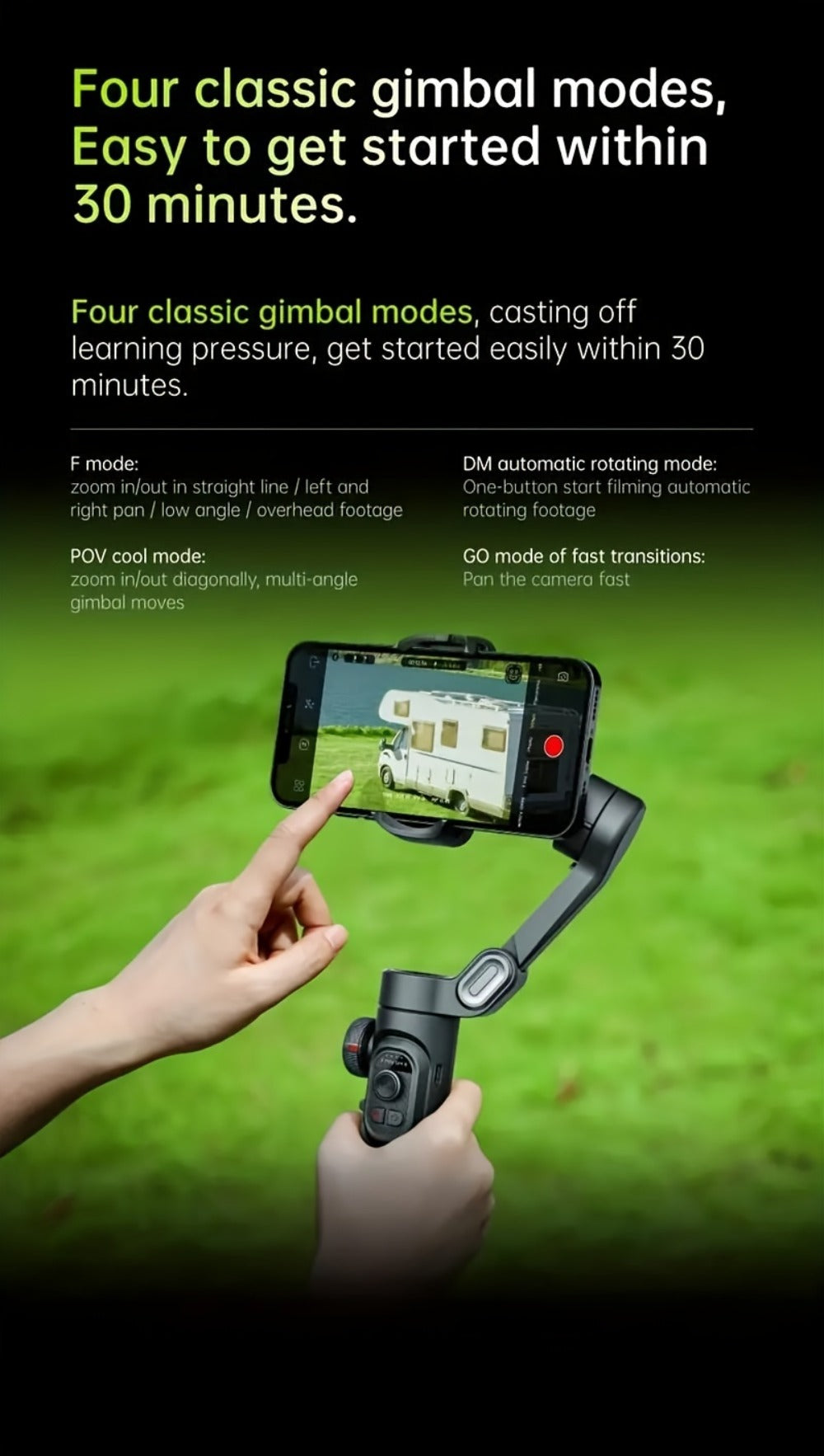 AOCHUAN Foldable 3-Axis Gimbal Stabilizer with Extendable Pole & Panoramic Gesture Control – AI Face Tracking Phone Gimbal, Magnetic Wireless Remote, 360° Rotation for Vlogging, Live Streaming & Travel