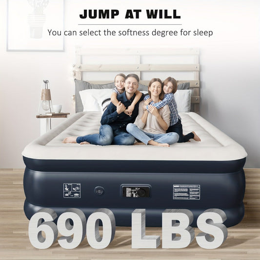 Air Mattress with Built-In Pump – 18'' Self-Inflating Portable Air Bed for Home, Camping & Travel, Twin Full Queen, Includes Carry Bag
