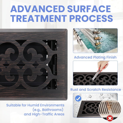 Floor Vent Register Cover 4x10 Inch Walkable Steel Decorative Air Vent Grille Adjustable for Entryways, Bedrooms and Living Spaces