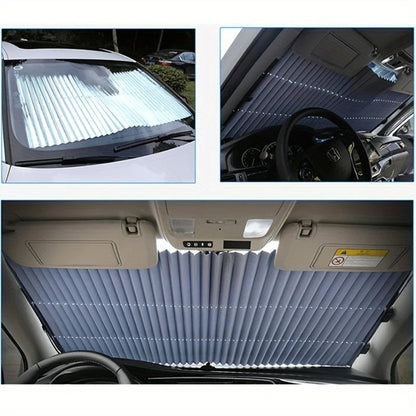Front Window Sunshade Auto Retractable 46cm | Thermal Insulation Sun Blocking, Easy Fold & Store, Summer Essential Car Accessory for Sedan SUV Truck Windshield