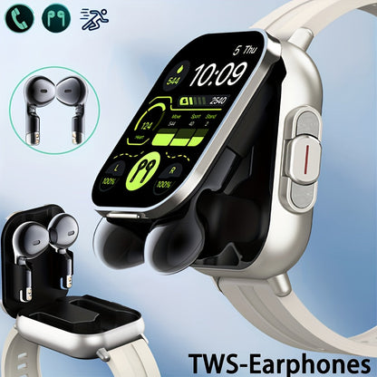 Smart Watch and TWS Earbuds Combo with Integrated Charging Case and Ten Metal Strap Selections