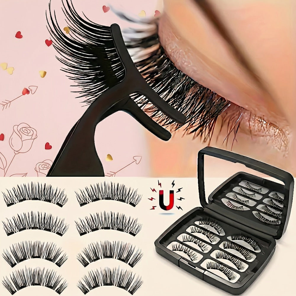 Reusable Magnetic False Lashes 8Pcs No Glue Double Strip Set with Applicator & Tweezers – Natural Everyday Makeup Look for Women, Daily Wear, Parties, Travel & Mom Gift