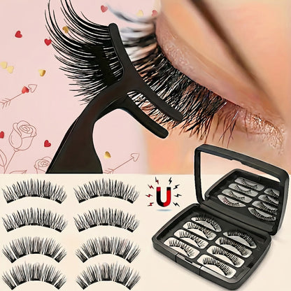 Reusable Magnetic False Lashes 8Pcs No Glue Double Strip Set with Applicator & Tweezers – Natural Everyday Makeup Look for Women, Daily Wear, Parties, Travel & Mom Gift