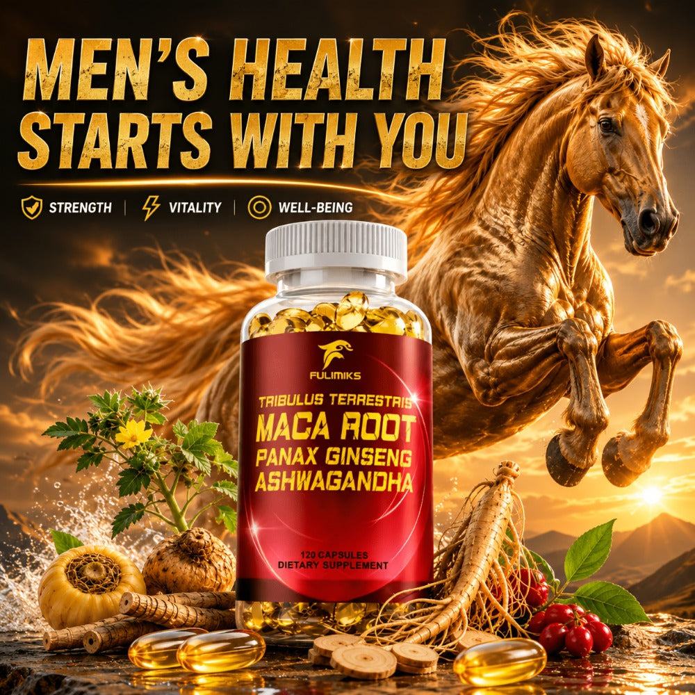 Men's Vitality Capsules with Tribulus Terrestris, Maca Root, Panax Ginseng & Ashwagandha – Daily Immune & Energy Support Supplement for Men | 120 Capsules | ShopVora UK