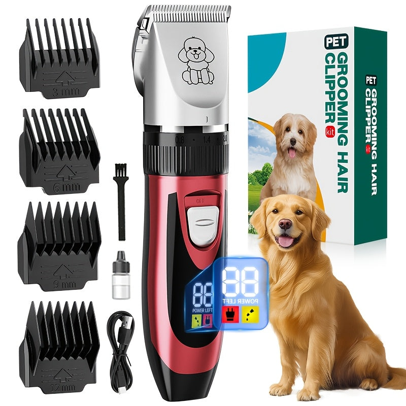 Pet Hair Clipper, USB-Rechargeable Cordless Trimmer with Adjustable Comb and Four Package Options