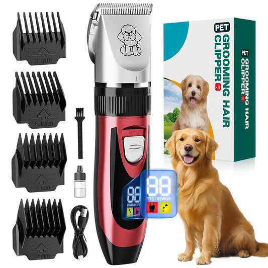 Pet Hair Clipper, USB-Rechargeable Cordless Trimmer with Adjustable Comb and Four Package Options