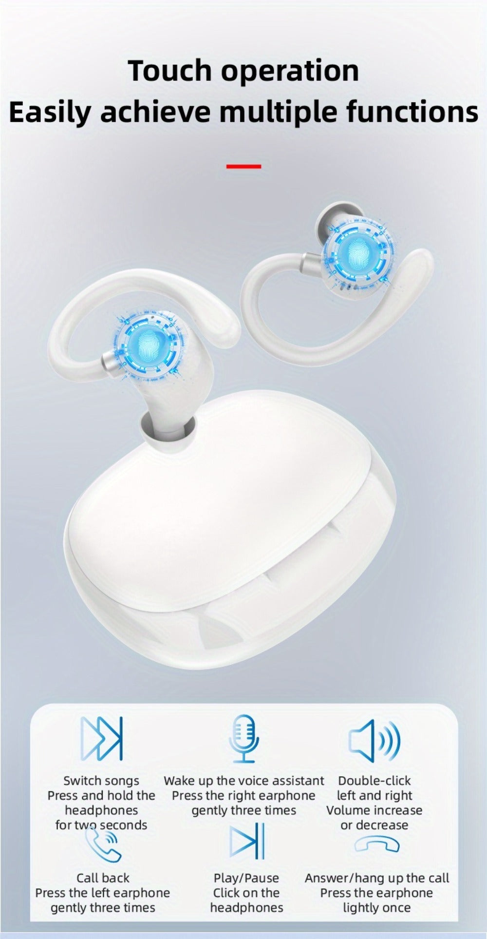 Wireless Earbuds HiFi Stereo with Active Noise Canceling, LED Display, Touch and Fast USB Charging