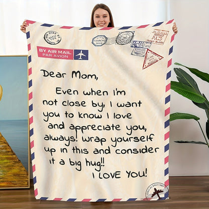 Love Message Flannel Blanket for Mom – 250-300gsm Soft Reversible All-Season Throw, Perfect Gift for Mother's Day & Birthday