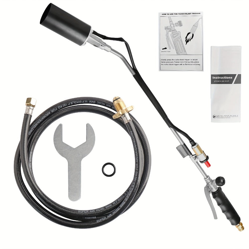 Long-Reach Propane Torch Kits with Hose, Adjustable Flame Valve and Red or Black Configurations