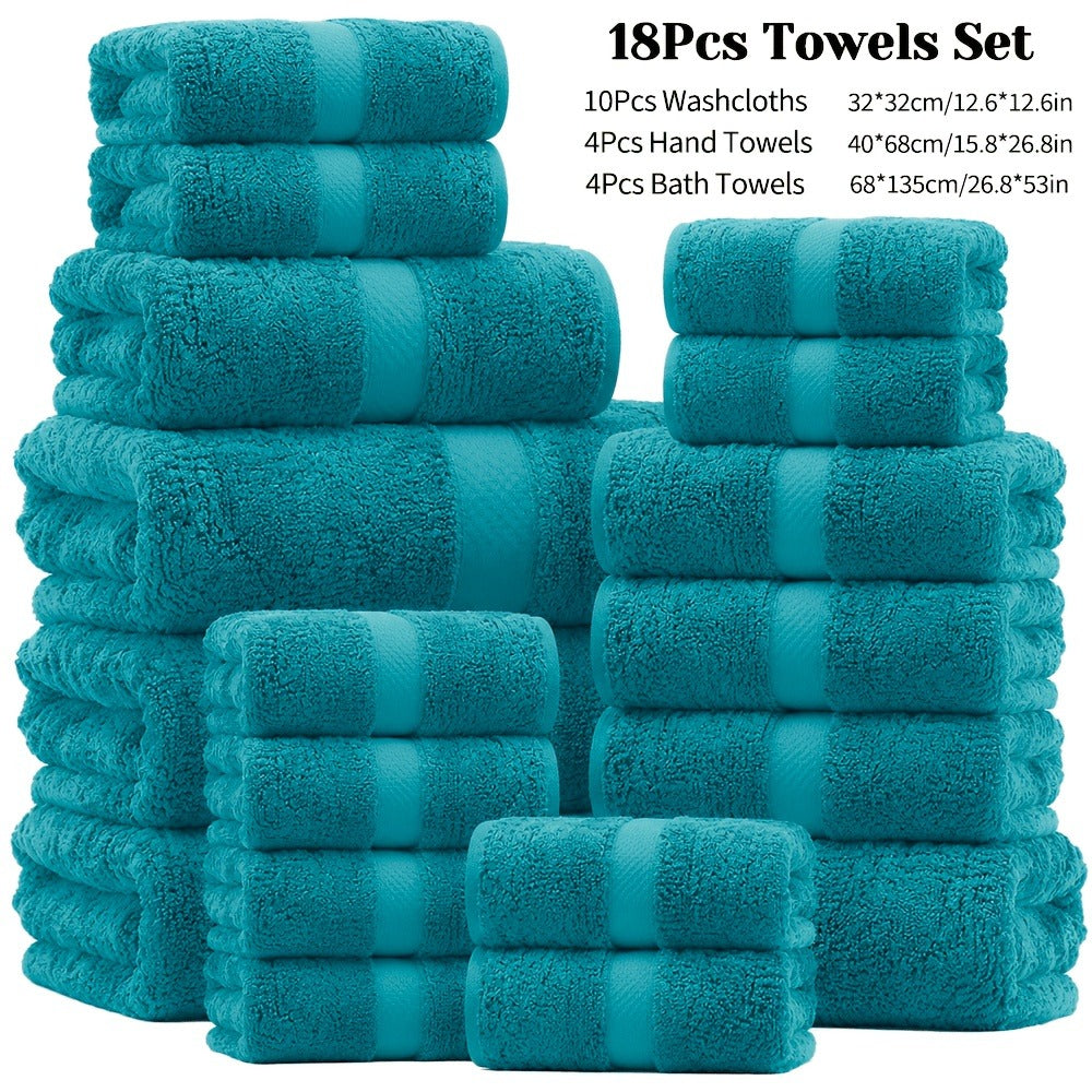 Towel Set 12, 16 or 18 Piece 450GSM Cotton-Blend Bath, Hand and Face Towels in Multiple Colors
