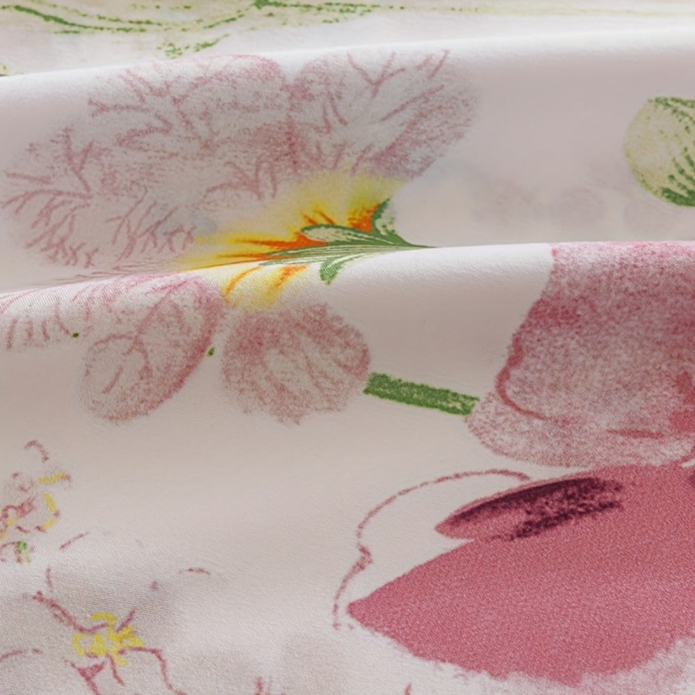 Four-Piece Floral Polyester Sheet Set with Fitted and Flat Sheets, Two Pillowcases and Four Sizes