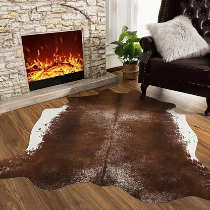 Area Rug Faux Cowhide Brown Western Print with Suede Backing in Three Colors and Two Sizes