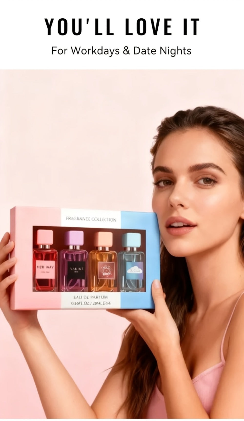 Perfume Gift Set for Women with Four 20ml Eau de Parfum Sprays, Floral Labels and Pink Display Box