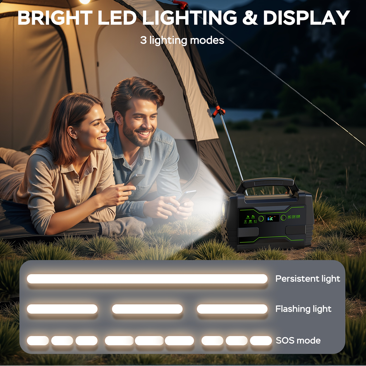 Portable Power Station 155WH/222WH with Solar Panel Option - Solar Generator, Lithium Battery Pack, AC Outlet, USB, LED Light for Camping, RV, Home Emergency Backup, Laptop, Outdoor Use