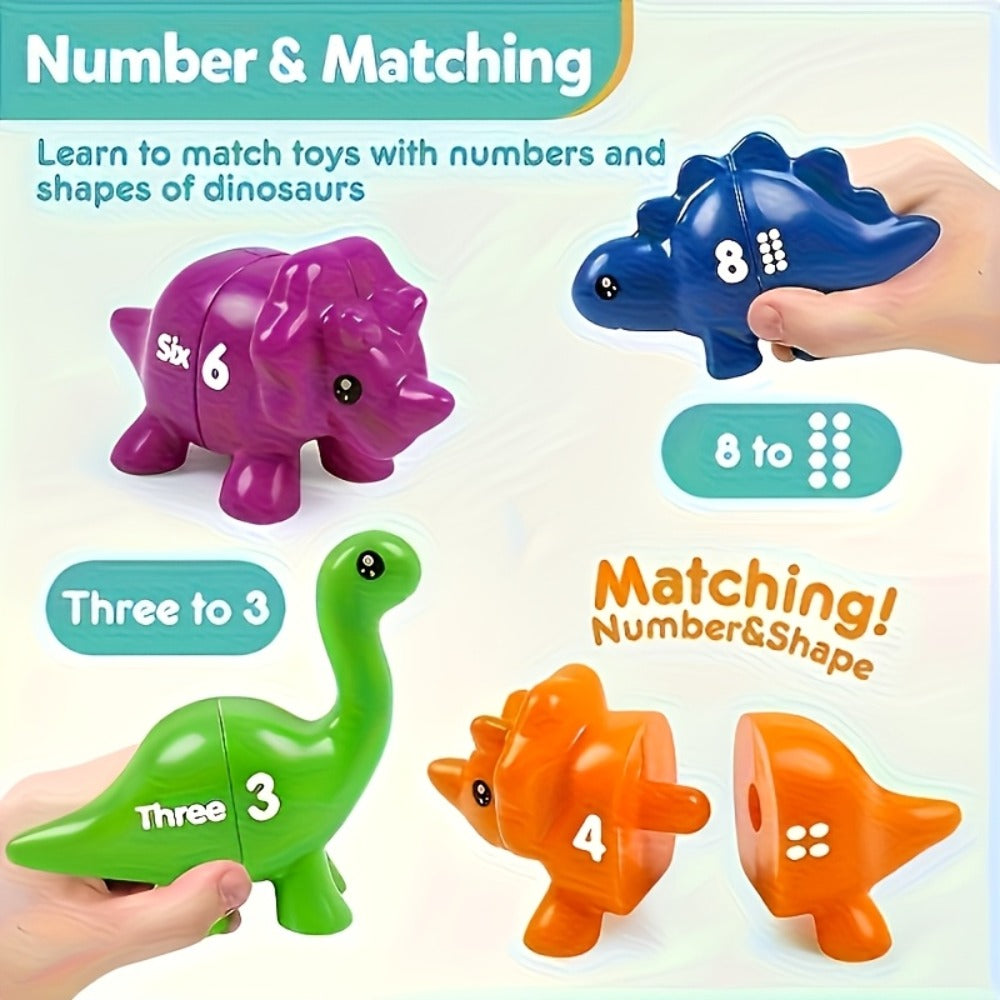 Dinosaur Number Matching Toy for Toddlers — 10 Pairs Retractable Plug-In Counting Sorting Math Game with Storage Bag, Montessori STEM Learning Gift for Boys Girls Ages 1-3, Birthday Easter Christmas