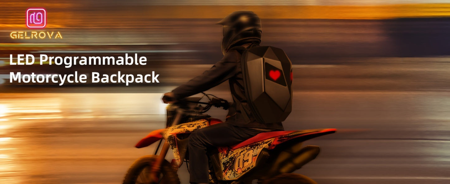 LED Motorcycle Backpack with Display Screen, Hard Shell Helmet Bag, USB Charging Port, 48x48 Dot Matrix Smart Riding Backpack, Large 19-Inch Laptop Compartment, Multiple Colors