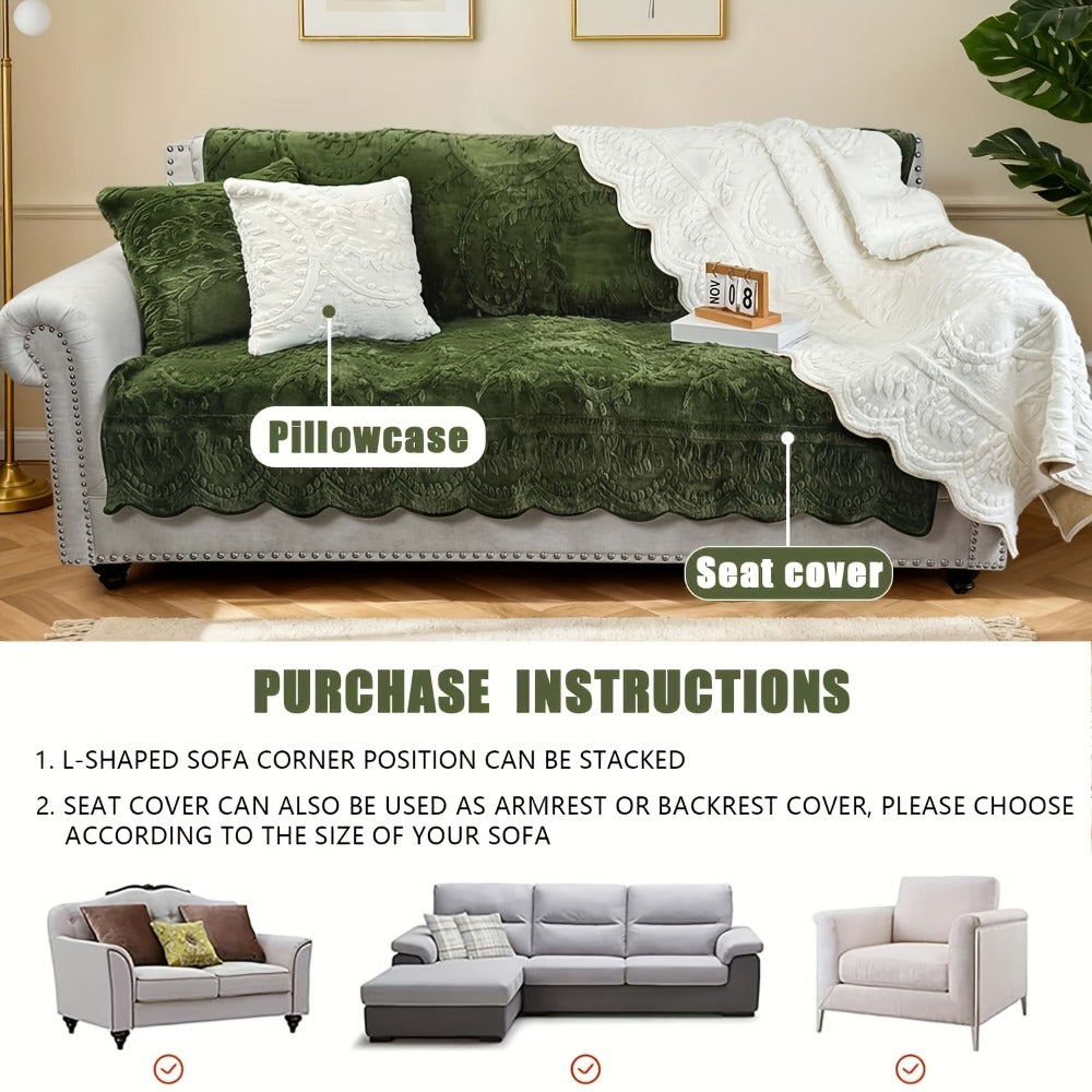 Sofa Cover Quilted Faux Rabbit Fur Plush Panels in 35.43-Inch Width with Seat, Pillowcase and Two-Piece Options