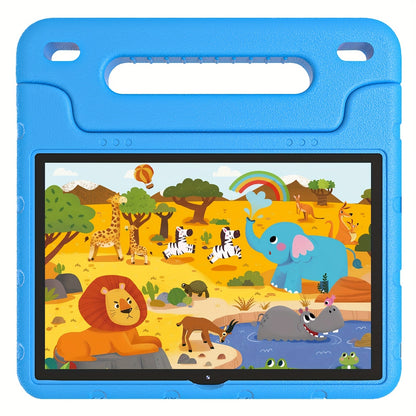 Kids Tablet 10 Inch Android 13 2GB RAM 64GB Storage 512GB Expandable WiFi Dual Camera Preloaded Educational Apps Parental Controls Shockproof Case for Boys Girls Blue Red