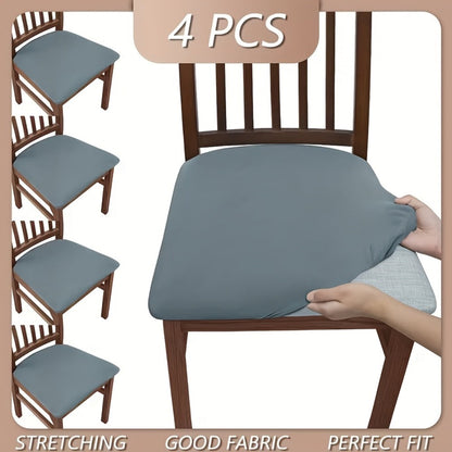Chair Cover Set of Four Stretch Polyester Dining Seat Slipcovers with Elastic Edges in Three Colors