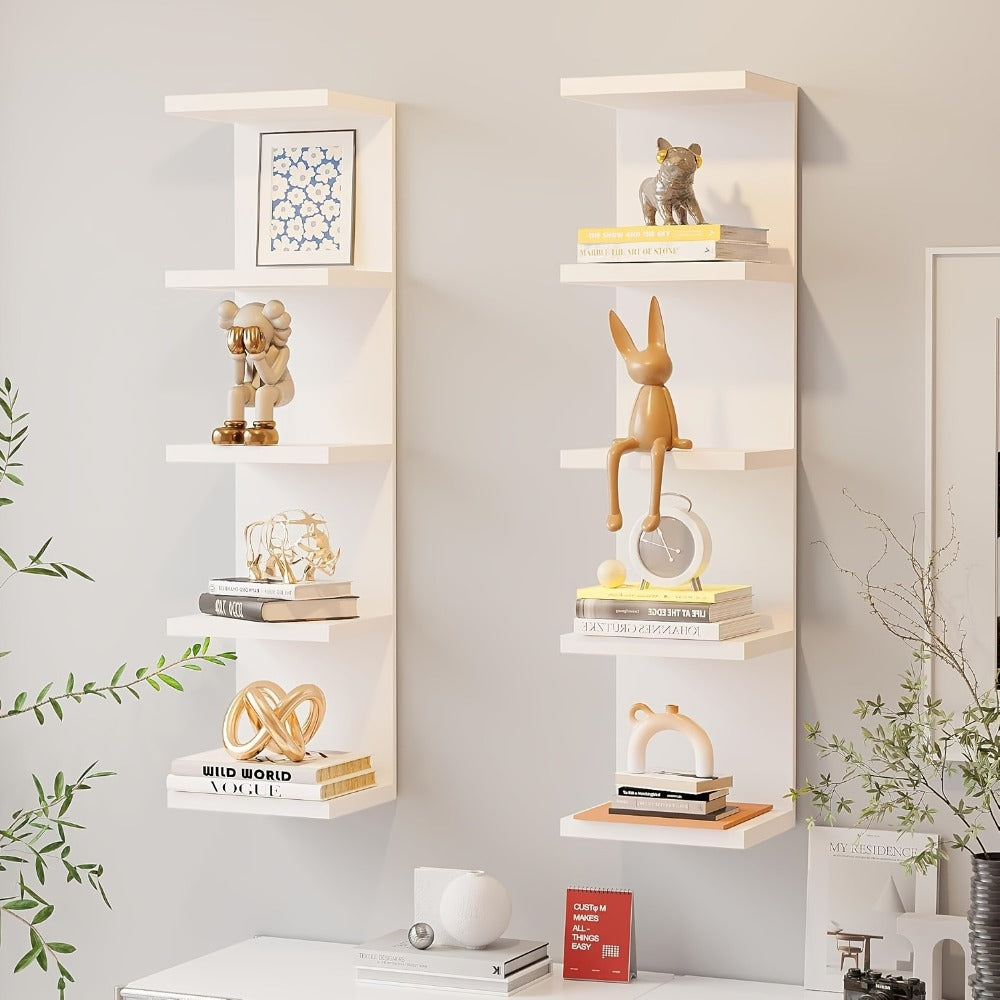5-Tier Floating Wall Shelf Wall-Mounted Storage Rack 31.5" - Space Saving Display Shelves for Bedroom Living Room Oak Finish Easy Install Thickened Suspended Wall Organizer
