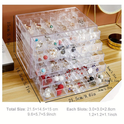 Jewelry Storage Box 5-Layer Drawer Organizer – Transparent Nail Art Accessory Storage Container for Earrings Rings Necklaces Beads 120 Cells