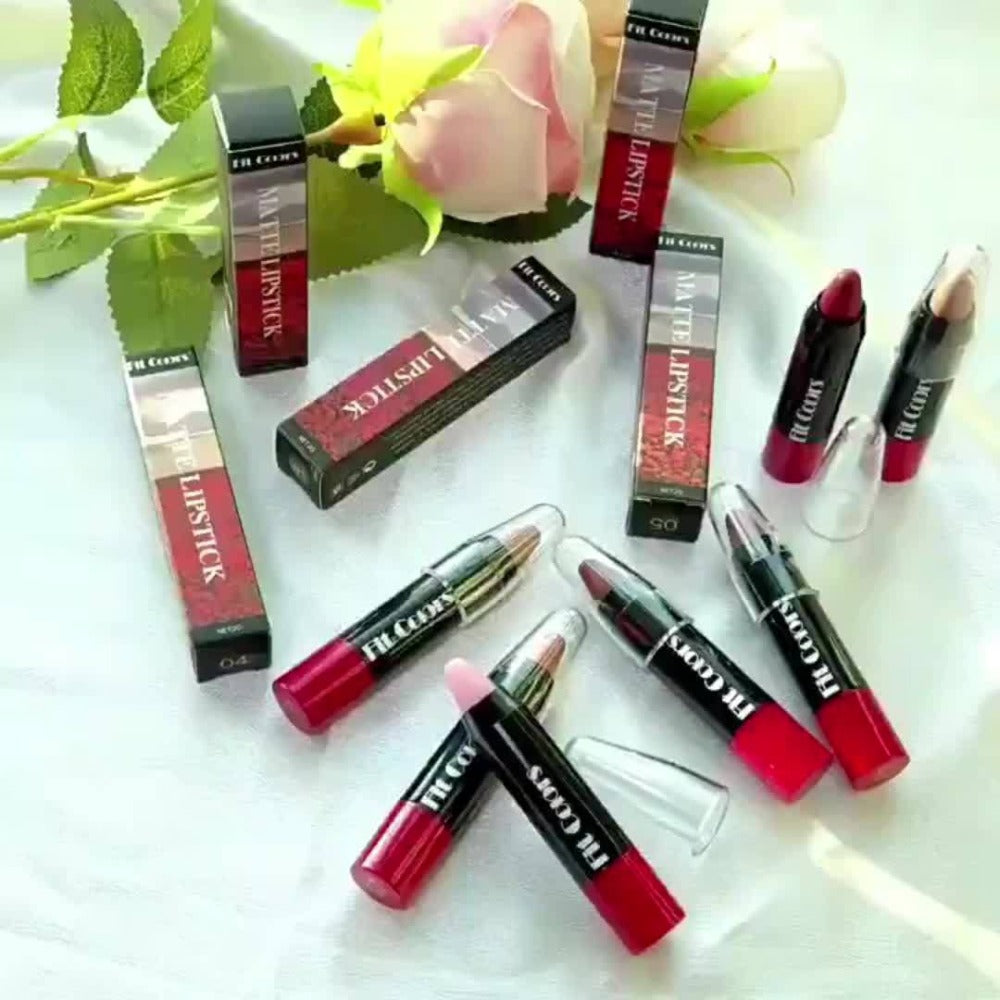 Lipstick Set, Fit Colors 6-Piece Velvet Matte Crayon Collection with Nude, Mauve and Berry Shades