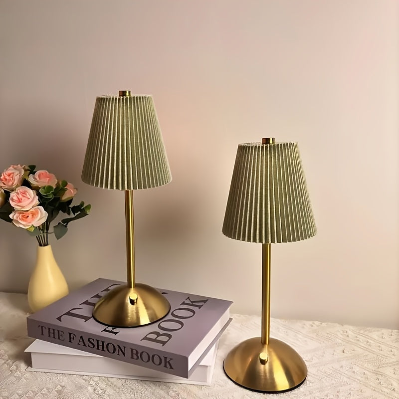 Pleated-Shade Rechargeable Table Lamp with Touch Control in Four Styles and One- or Two-Piece Options