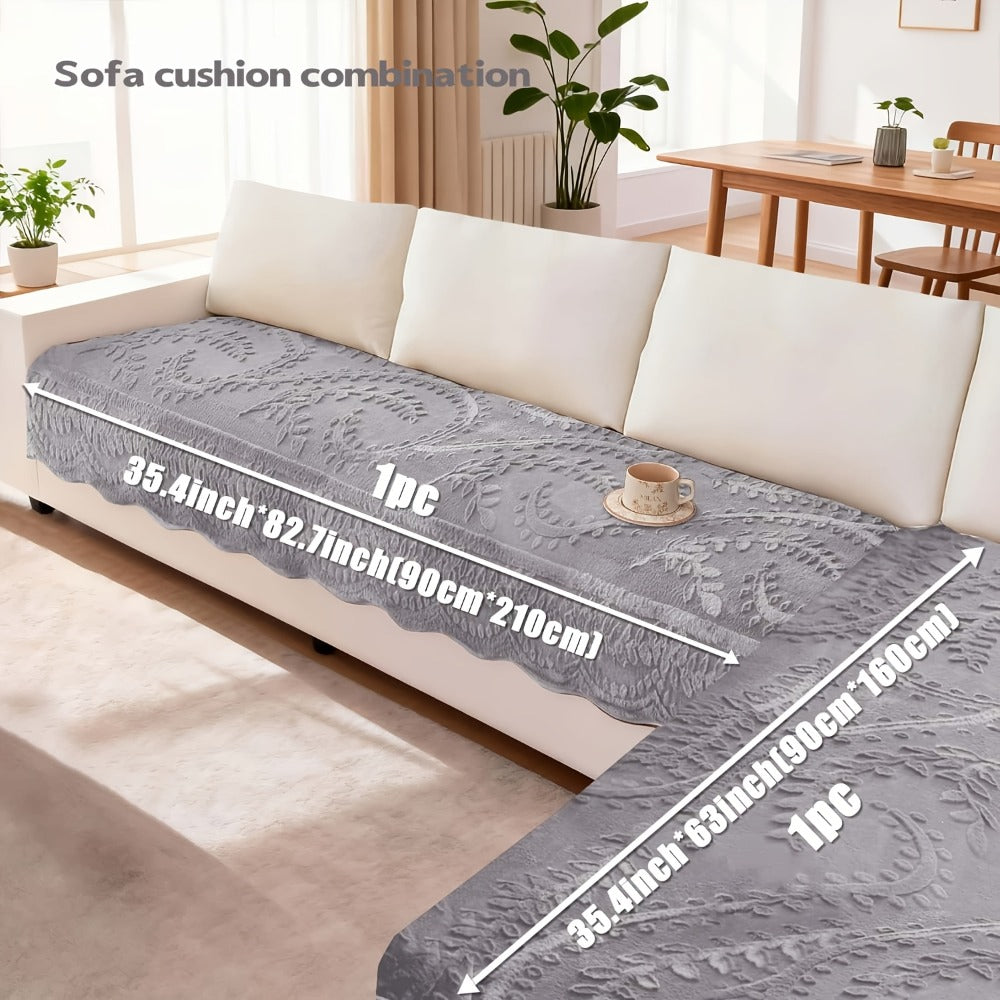 Sofa Cover Quilted Faux Rabbit Fur Plush Panels in 35.43-Inch Width with Seat, Pillowcase and Two-Piece Options