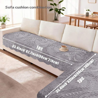 Sofa Cover Quilted Faux Rabbit Fur Plush Panels in 35.43-Inch Width with Seat, Pillowcase and Two-Piece Options