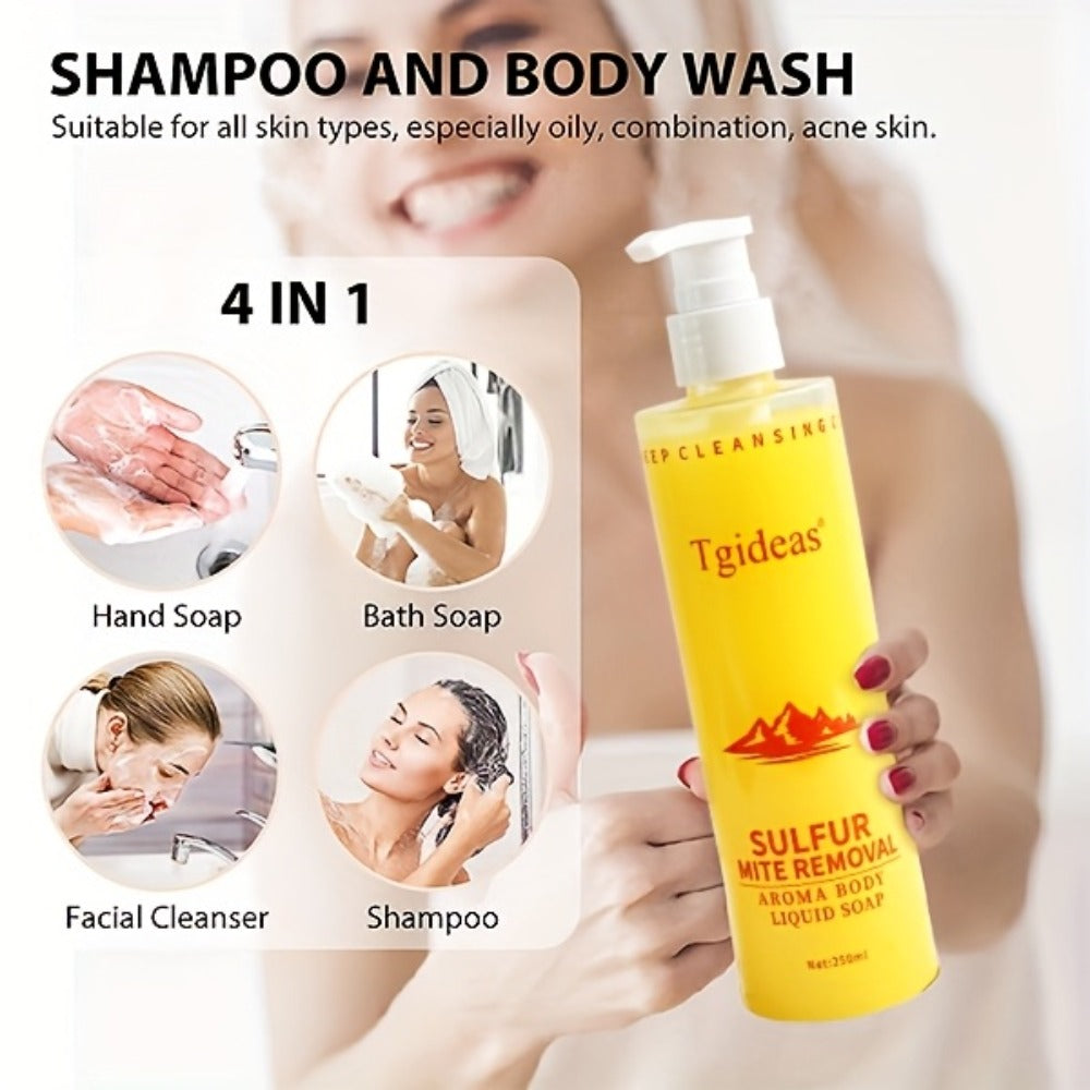Sulfur Shampoo & Body Wash 2-in-1 Set — Scented Sulfur Soap Cleansing Liquid for Gentle Daily Scalp Purifying & Full Body Cleansing