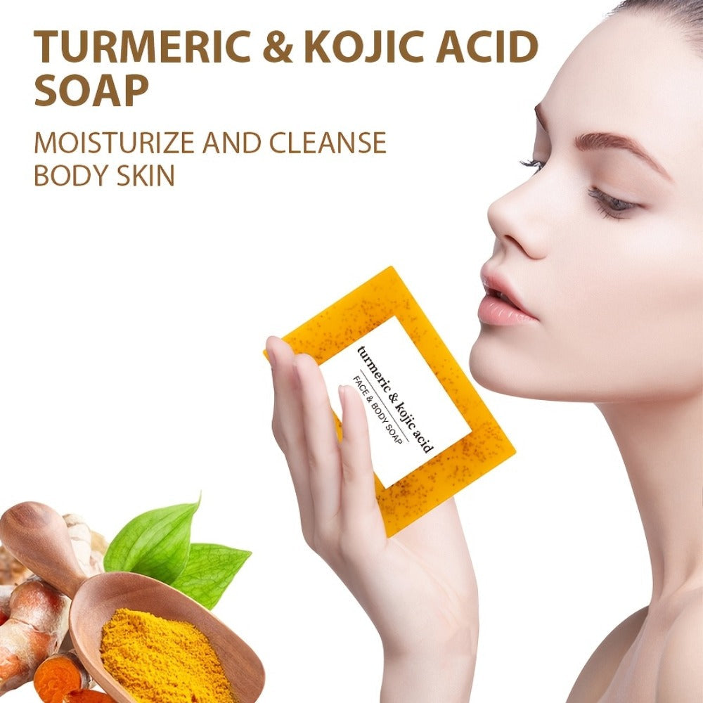 Kojic Acid Turmeric Soap Bar Set 12 Pack 100g with 4 Bubble Nets - Ginger Lemon Handmade Moisturizing Brightening Body Soap for Dark Spots Even Skin Tone Gentle Unisex Travel Gift