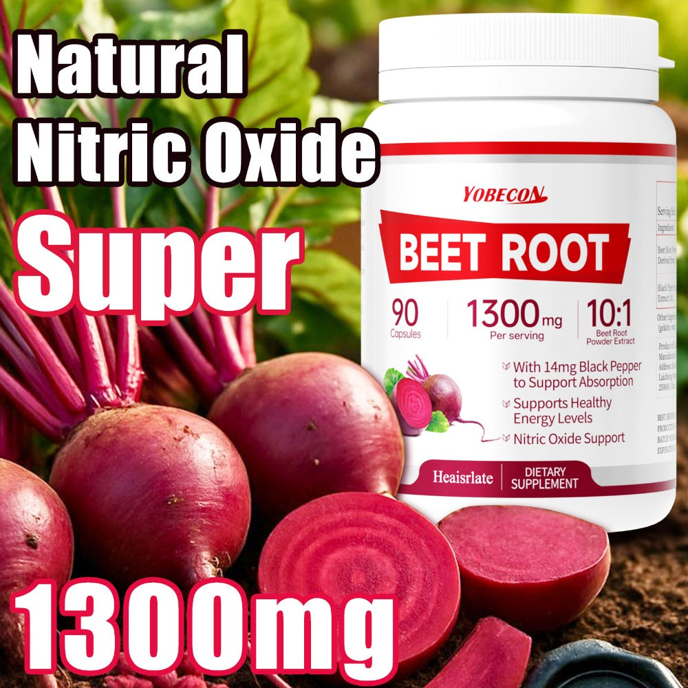 Dietary Supplement Beet Root 1300mg Vegetarian Capsules with One-, Two- or Three-Bottle Options