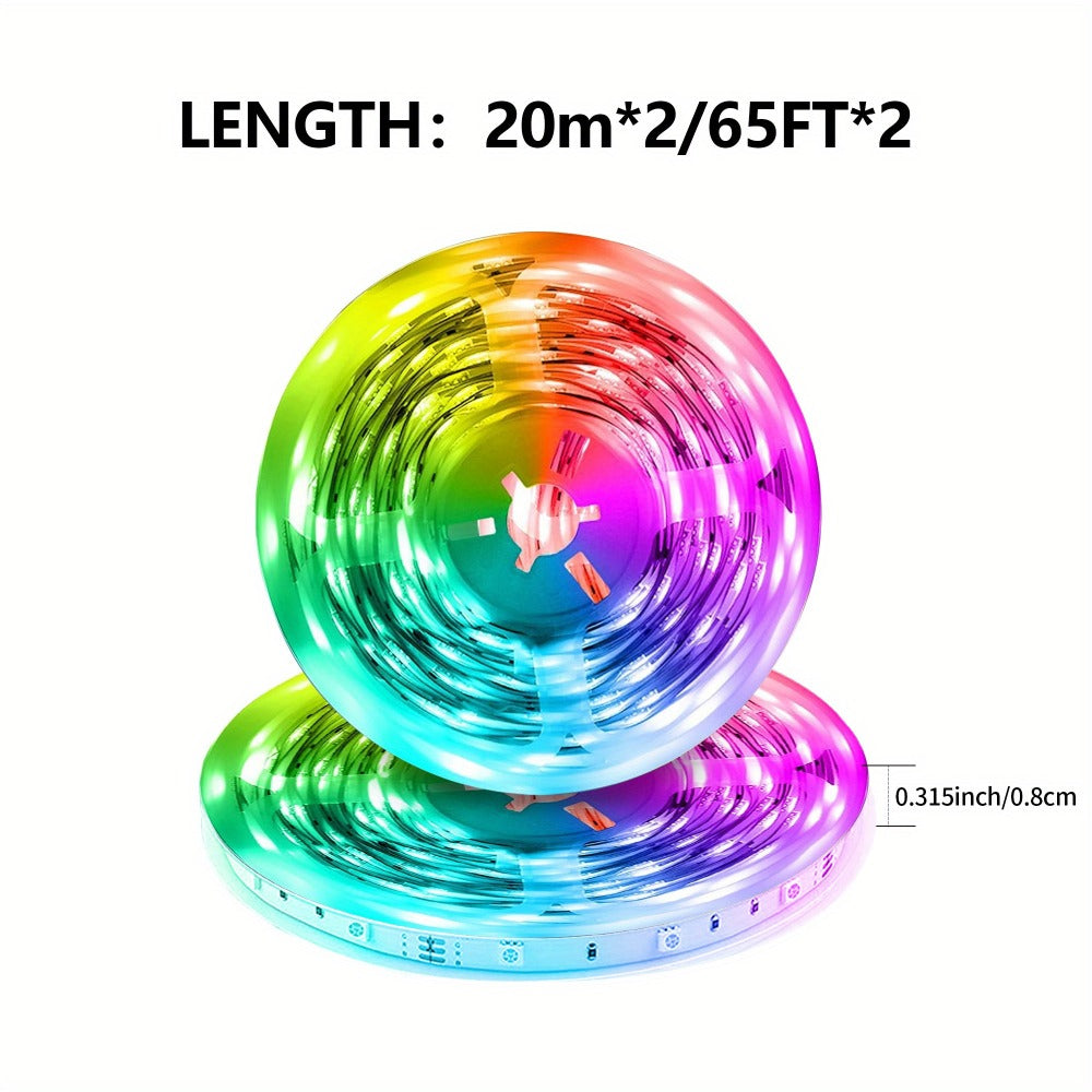RGB LED Light Strip 50ft 100ft 130ft 16 Million Colors Music Sync – App & 24-Key Remote Control, Color Changing LED Strips for Bedroom, Game Room, Dorm & Party Decoration