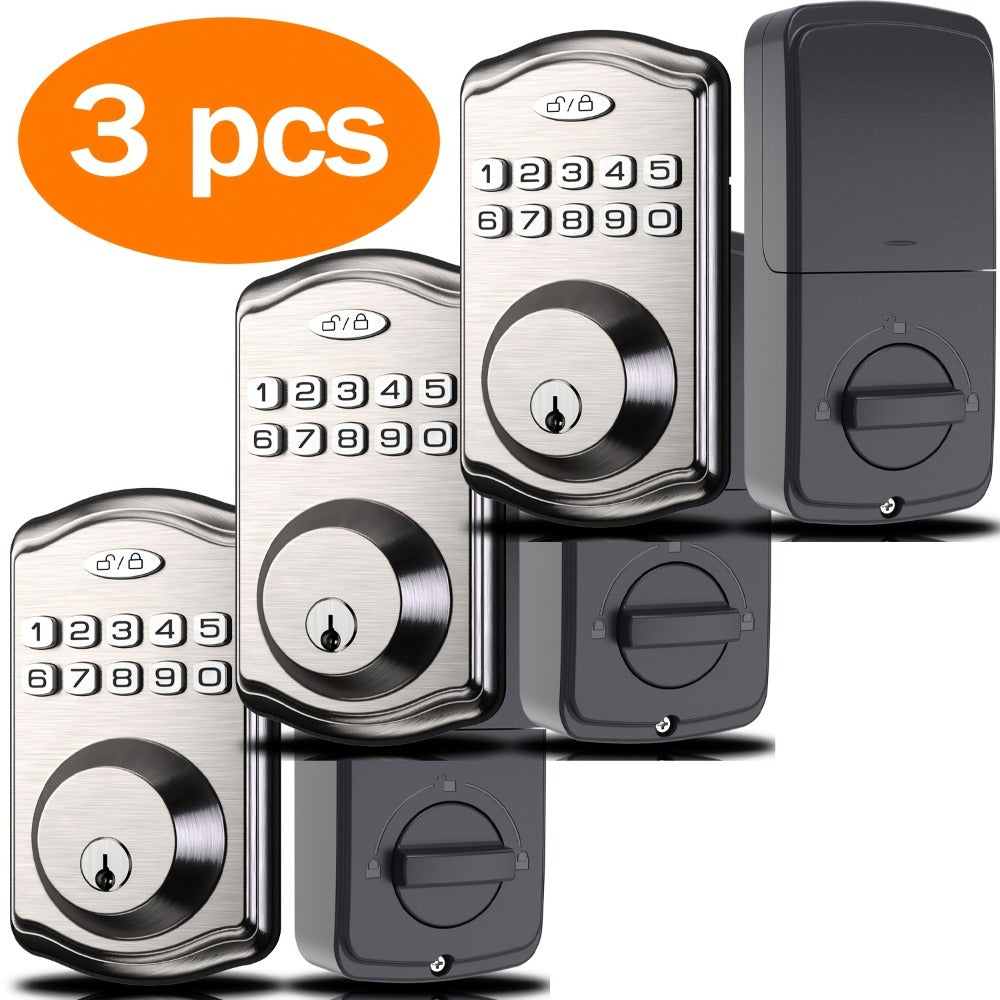 Electronic Keypad Deadbolt 3-Pack Keyless Entry Door Lock with 100-Code Capacity, Auto Lock, Anti-Peep PIN & Backup Key – No WiFi No App, Smart Lock for Home Villa Courtyard Apartment Standard Doors