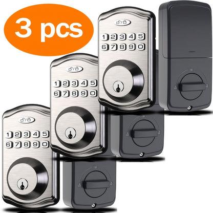 Electronic Keypad Deadbolt 3-Pack Keyless Entry Door Lock with 100-Code Capacity, Auto Lock, Anti-Peep PIN & Backup Key – No WiFi No App, Smart Lock for Home Villa Courtyard Apartment Standard Doors