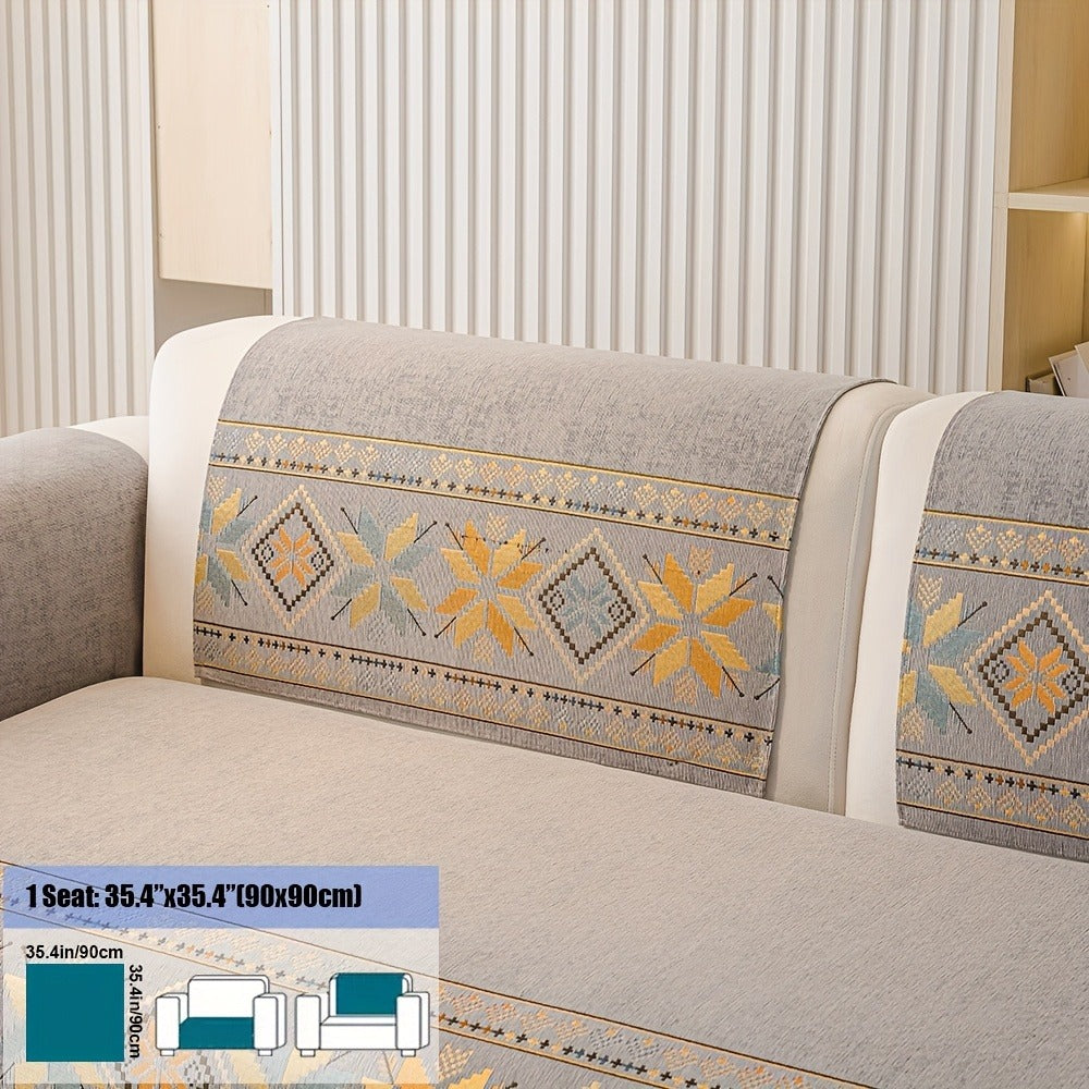 Sofa Cover, Chenille Bohemian-Style Couch Pad in Three Colors with Armrest and One-to-Four-Seat Sizes
