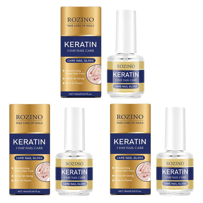 Three-Piece Keratin-Labeled Nail Care Gloss Set in Clear Bottles for Fingernail and Toenail Application